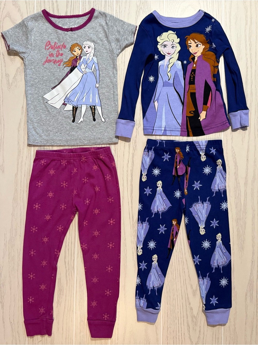 Disney Frozen 2 Girls 4Pc Pajama Set 3T Anna Elsa Cotton Sleepwear Bundle